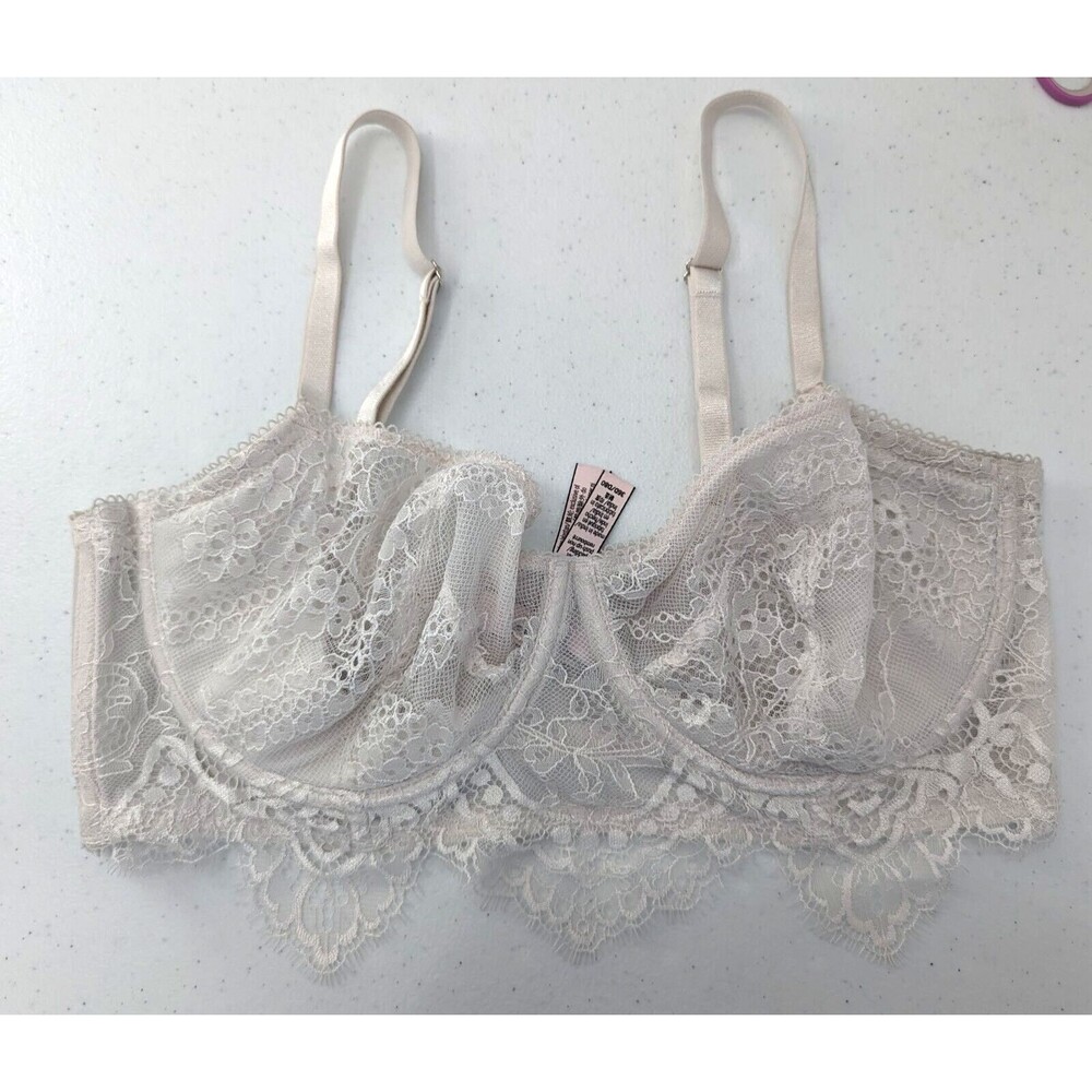 Victoria's Secret Bra 36D Light Gray Lace Push Up Without Padding Dream Angels